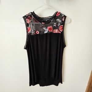 Floral Embroidered Mesh Neck Tank Top